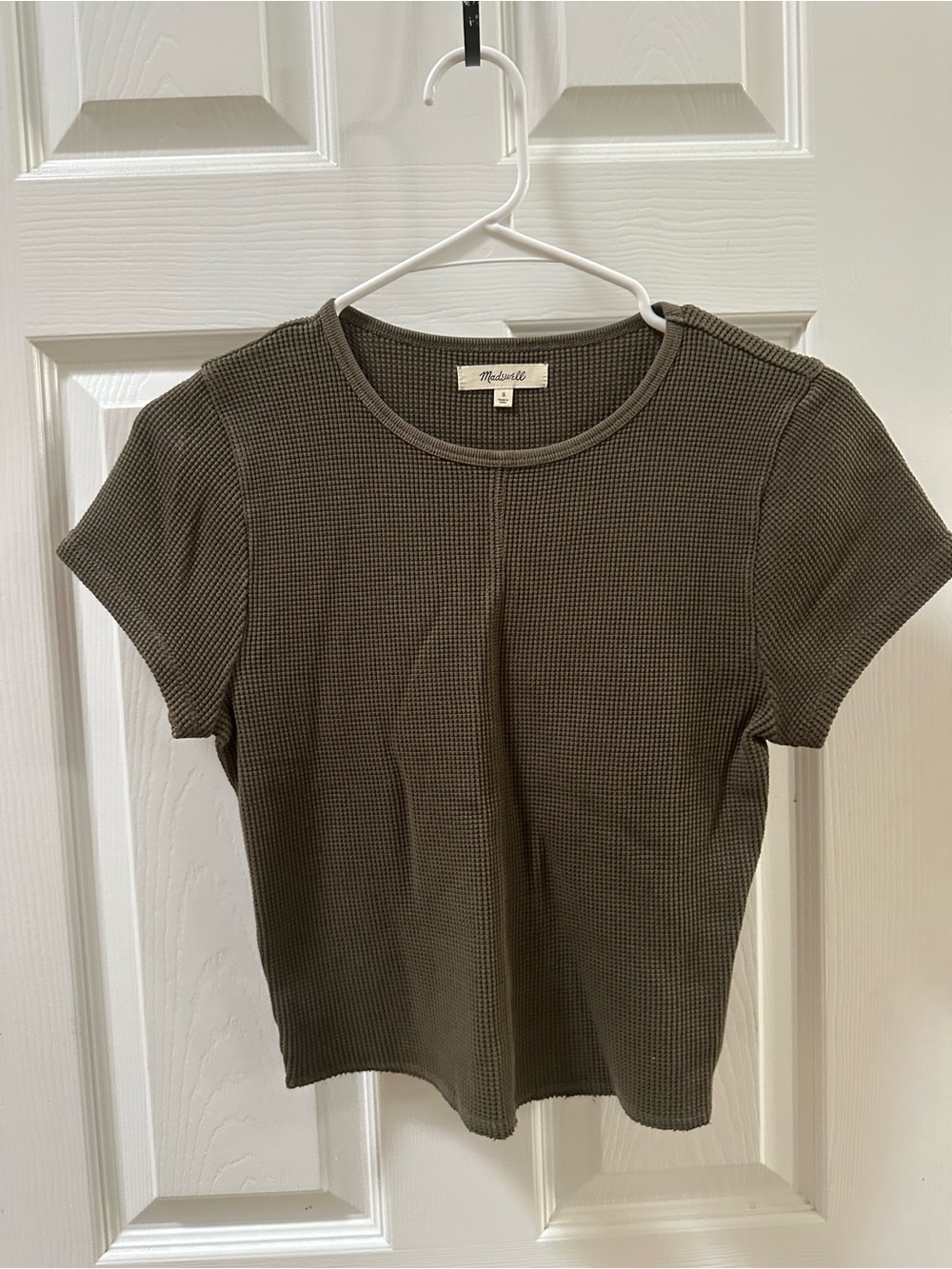 Madewell Waffle knit Crewneck Short Sleeve crop Tee in dried olive